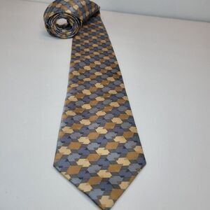 DKNY Tie - 3.75 in Brown Blue Geometric Silk Necktie - Men's Classic